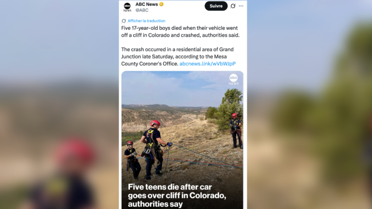 2fb994cc-8172-48b3-a8b9-f3d7f2002bb3 Accident tragique au Colorado : cinq adolescents perdent la vie