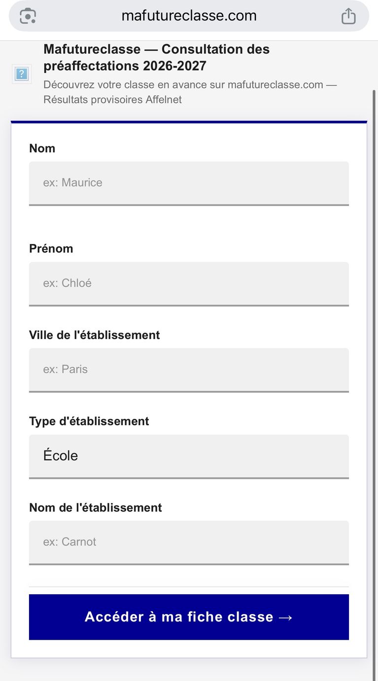 Screenshot Attention aux escroqueries promettant de connaître votre classe avant la rentrée