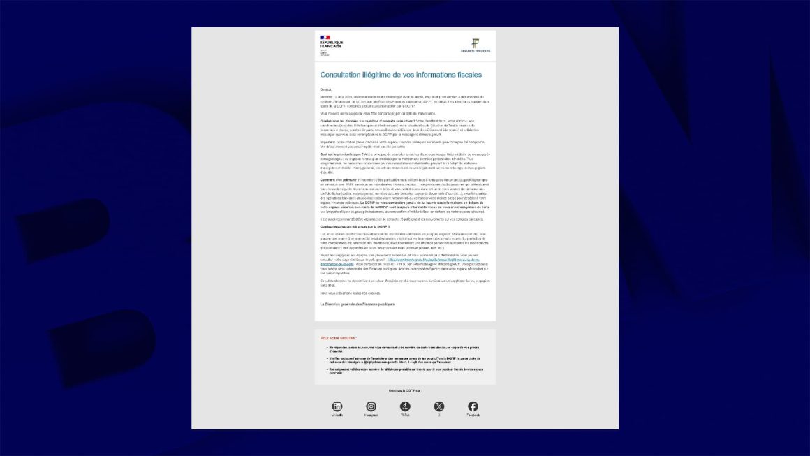 5f1a5cb5-54ef-452a-87b7-f1ebe1f2fa12 Le piratage du fisc : communication aux victimes et mesures de sécurité