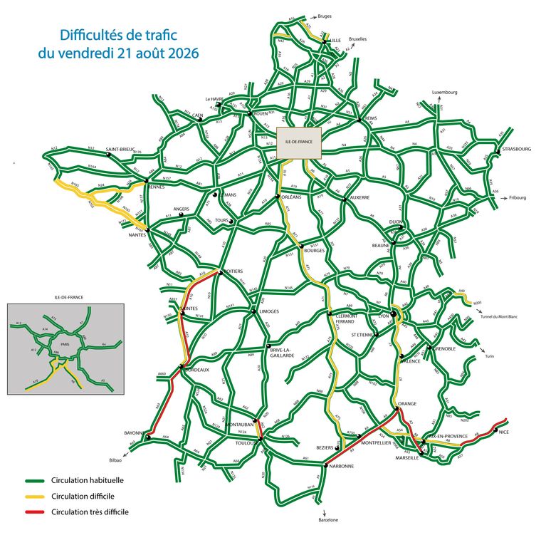 a4bcca15-89f0-4144-8305-ed60b4ad13e3 Prévisions de circulation pour le week-end du 21 au 23 août 2026