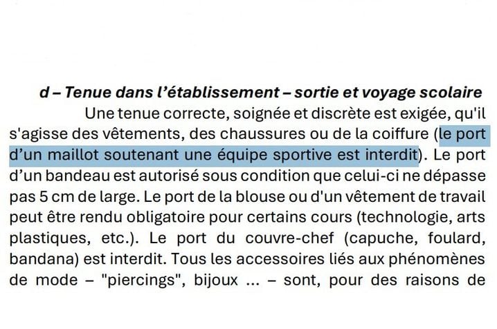 0a28ea38-7d2a-4250-afb6-65665e4ec482 Interdiction des maillots sportifs dans un collège à Nemours