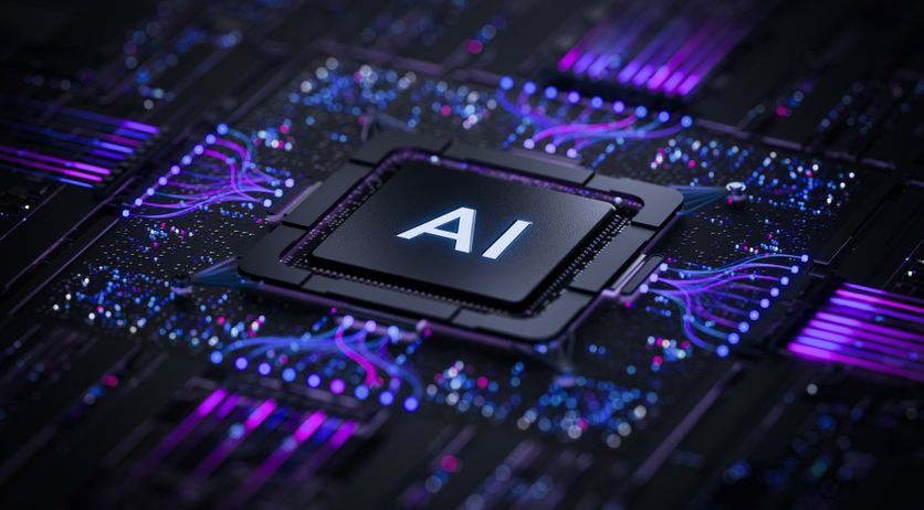 Artificial Intelligence AI Processor Chip on Futuristic Circuit Board with Digital Data Network Le Sénat Encourage la France à Devenir Leader en Intelligence Artificielle Frugale