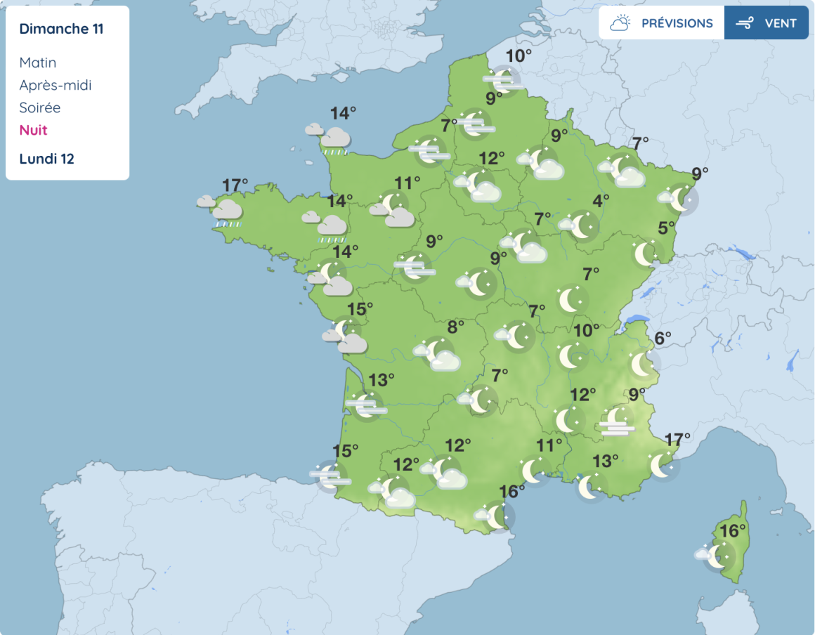 Baisse des températures nocturnes en France